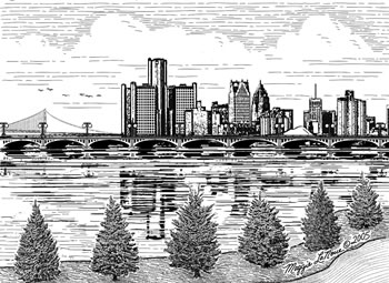 Detroit Riverfront holiday cards